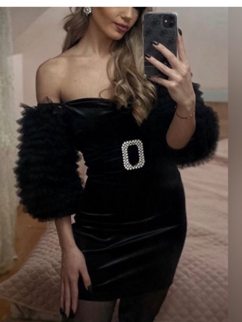 ZARA VELVET DRESS WITH BALLOON SLEEVES